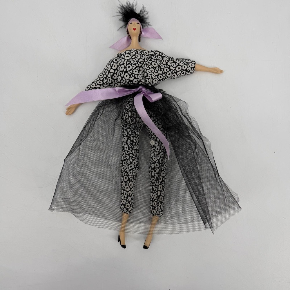 Vintage‎ French Rigodon Millet Seed Doll Black White Floral Outfit Tulle Skirt